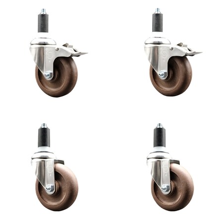 Service Caster 4 Inch 316SS High Temp Glass Filled Nylon 1-1/4 Inch Stem Caster Lck Brake, 2PK SS316TTLEX20S414-GFNSHT-2-S-2-114